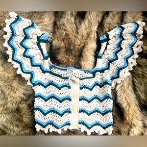 Zara Short Sleeve Crochet Knit Cropped Top